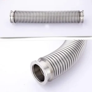Extended stainless steel vacuum bellow hose suitable for long-distance KF connections.