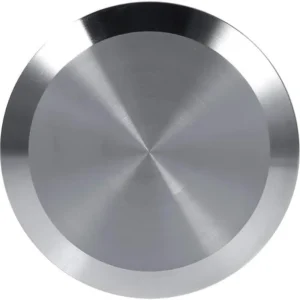 Top-down view of a KF63 stainless steel vacuum blank cap.