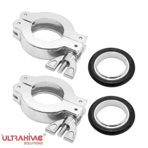 Assembly view showing the KF 40 Clamp correctly seated over the Centering Ring for uniform compression