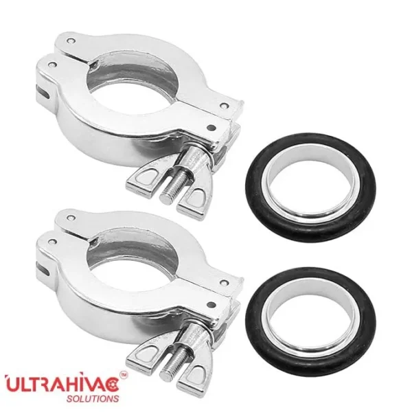 Assembly view showing the KF 40 Clamp correctly seated over the Centering Ring for uniform compression