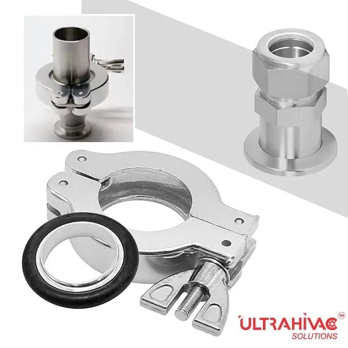 Assembly view showing the KF 10/16 Clamp correctly seated over the Centering Ring for uniform compression