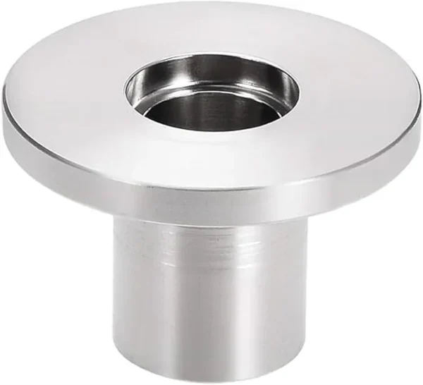 KF weldable stainless steel flange with extended weld stub for vacuum fabrication.