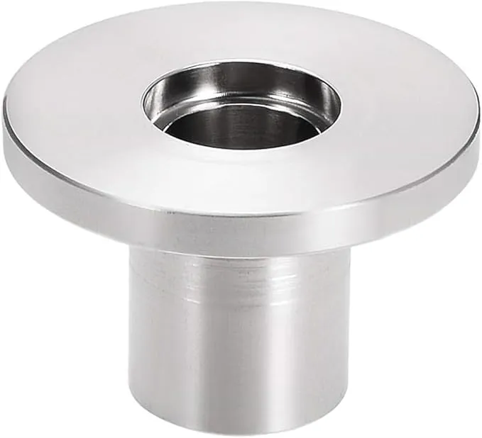KF weldable stainless steel flange with extended weld stub for vacuum fabrication.