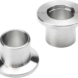 Angled view of a KF stainless steel weldable flange featuring a 20mm long stub.