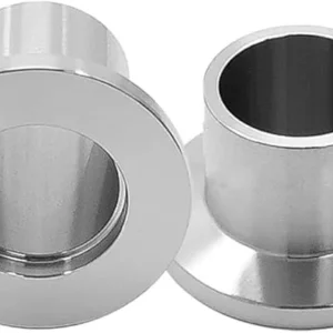 Front view of a 20mm long KF stainless steel weldable flange for vacuum applications.