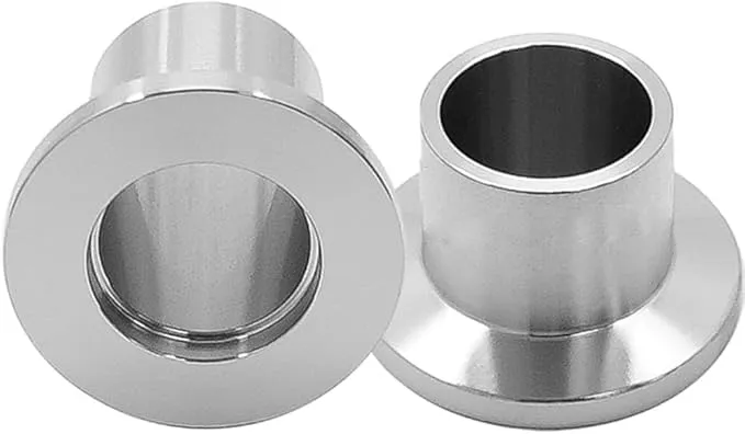 Front view of a 20mm long KF stainless steel weldable flange for vacuum applications.