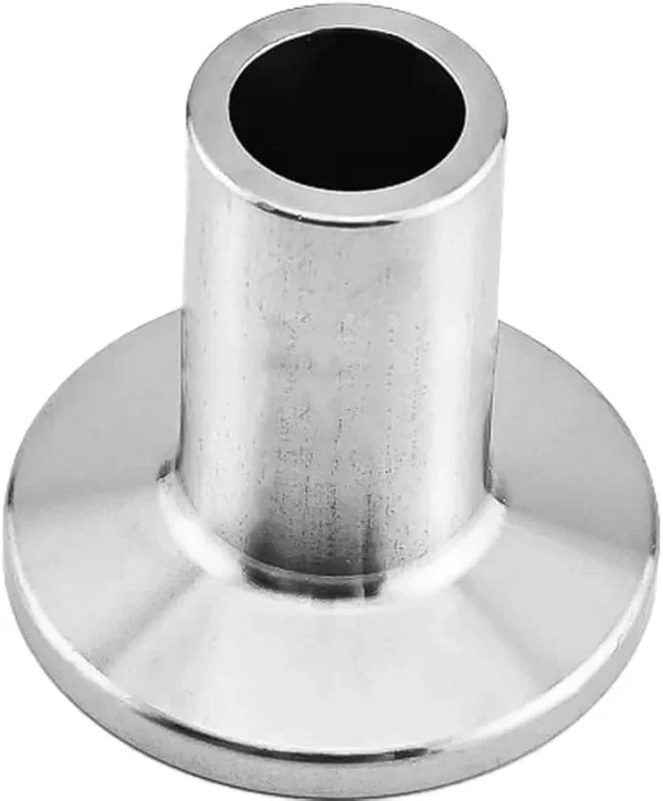 Close-up view showing the machined detail of a KF stainless steel weldable flange with 40mm tube.