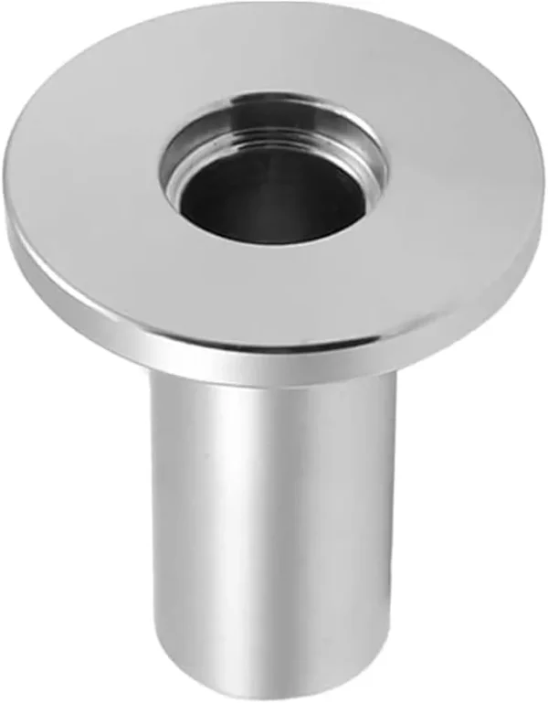 Multiple KF stainless steel weldable flanges with 40mm weld stubs arranged together.