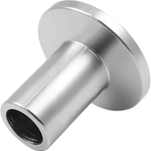 Side view of a KF stainless steel weldable flange showing its long 40mm tube extension.