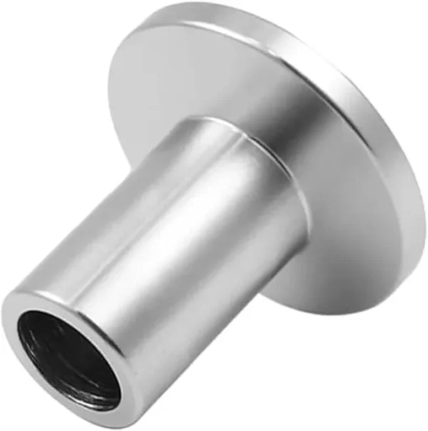 Side view of a KF stainless steel weldable flange showing its long 40mm tube extension.