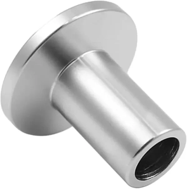 Top-down view of a KF weldable flange with a 40mm stainless steel tube.