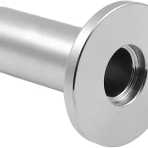 Angled stainless steel KF weldable flange with 40mm extended weld stub.
