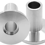 Front view of a KF stainless steel weldable flange with a 40mm long weld stub.