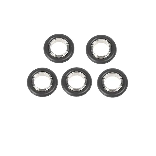 Group of five (5) KF Centering Rings and O-rings, showing bulk vacuum component packaging